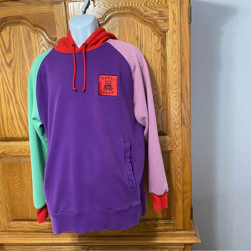 TEDDY FRESH Sweatshirt‎ Mens Large Hoodie Color Block Hooded Pockets Multicolor